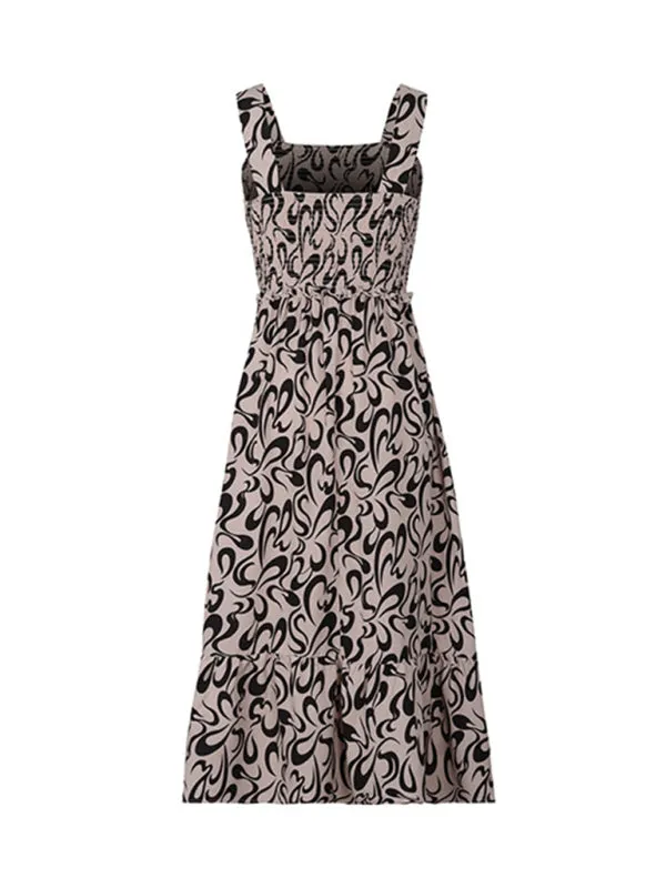 A-Line Cami Midi Dress in Geo Print with Smocked Bodice