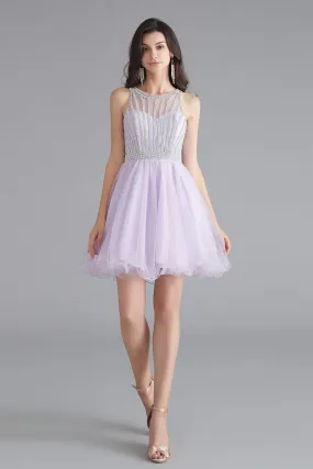 A-Line Tulle Sleeveless Beading Homecoming Dresses