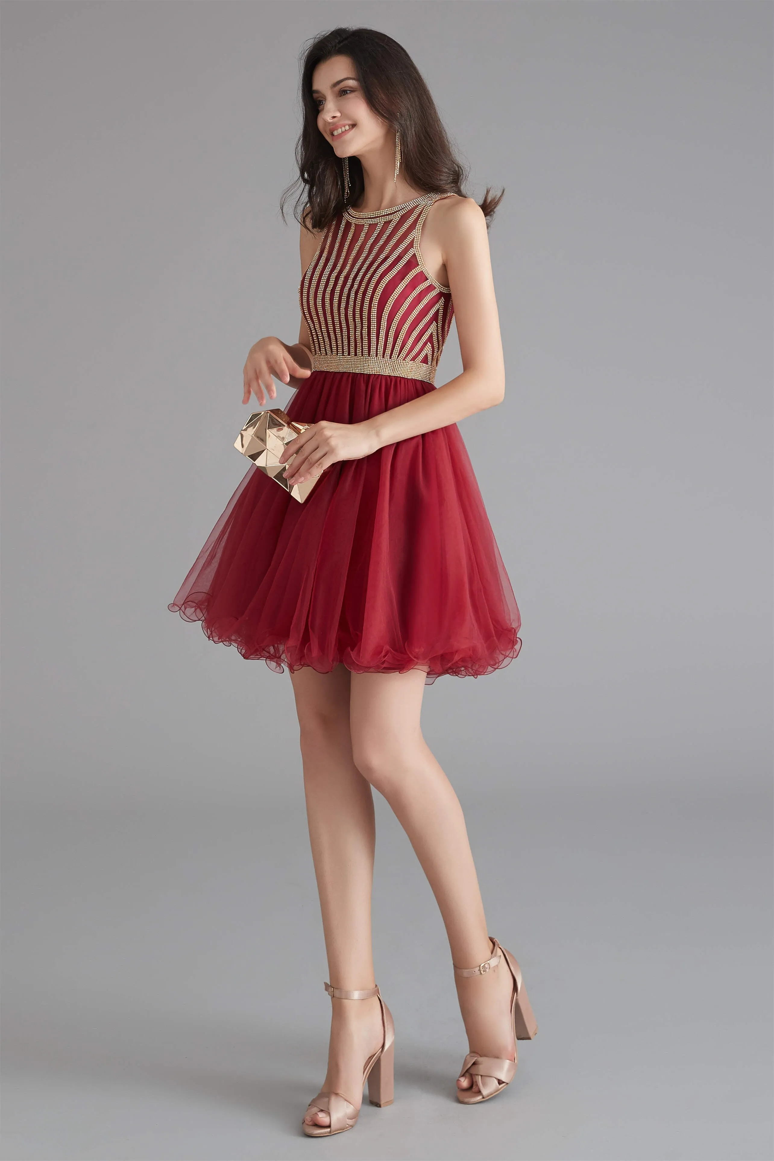 A-Line Tulle Sleeveless Beading Homecoming Dresses