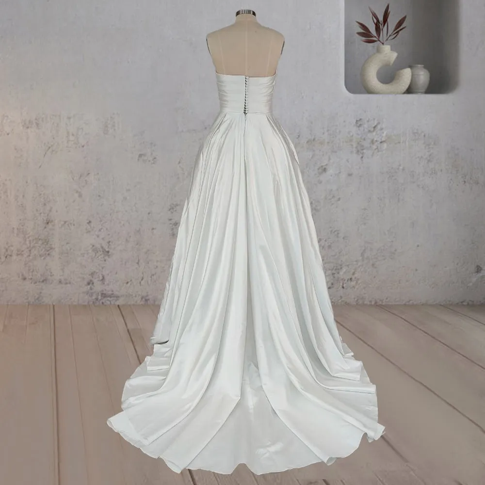 A-Line White Strapless Ruffled Wedding Dresses