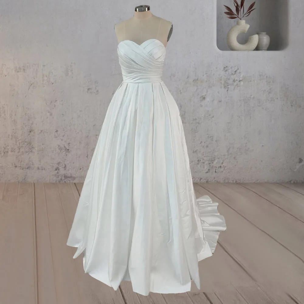 A-Line White Strapless Ruffled Wedding Dresses