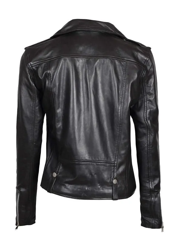 Amber Women Asymmetrical Black Biker Leather Jacket