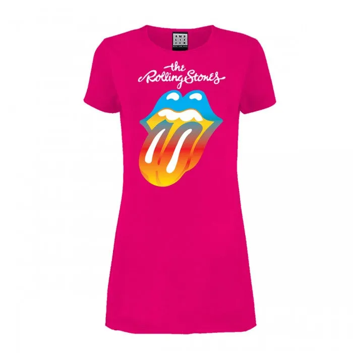 Amplified Womens/Ladies Rainbow Tongue The Rolling Stones T-Shirt Dress