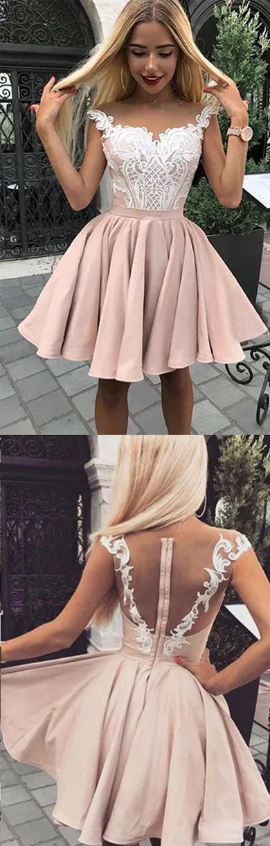 Beautiful A-line Lace Sleeveless Cheap Homecoming Dresses | Short Party Dress, SH422