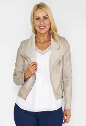 Beige FAUX LEATHER JACKET