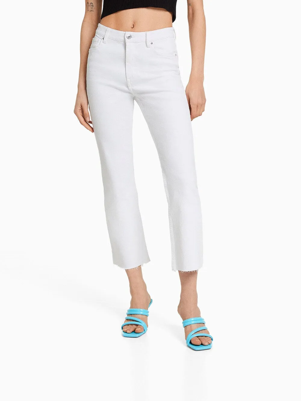 Bershka flared jeans, white