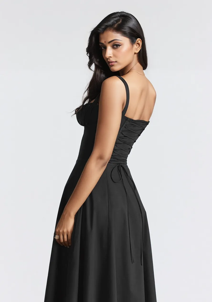 Black Maxi Bustier Flared Dress