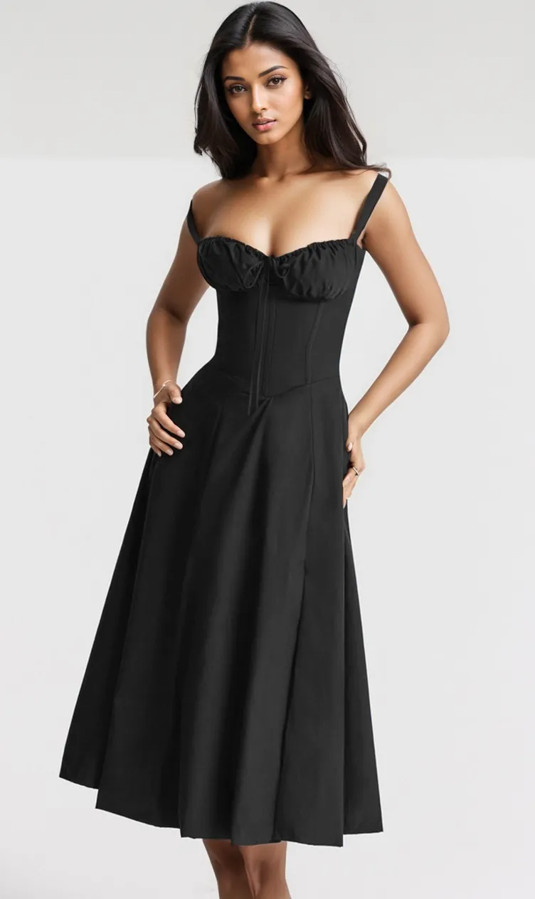 Black Maxi Bustier Flared Dress