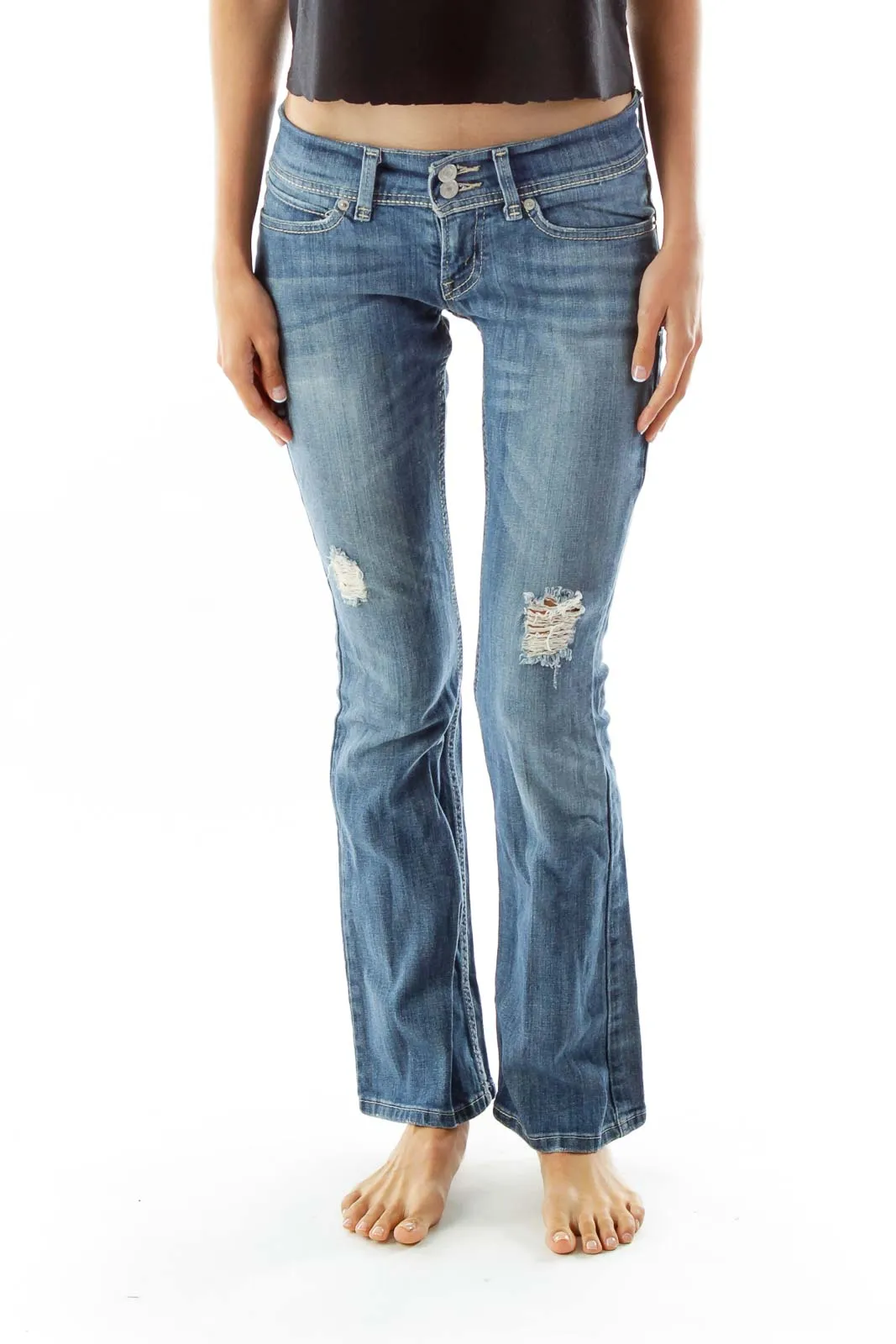 Blue Flared Distressed Jeans