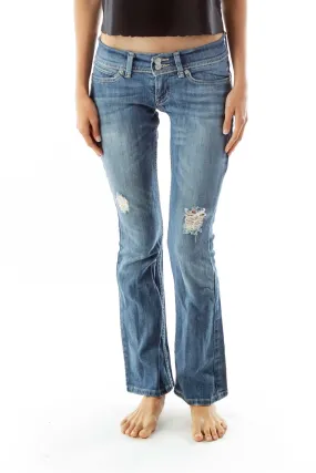 Blue Flared Distressed Jeans