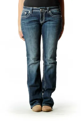 Blue Stitched Flared Jeans