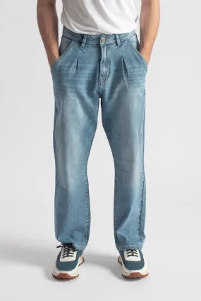 Blue Urban Pleat Relaxed Jeans