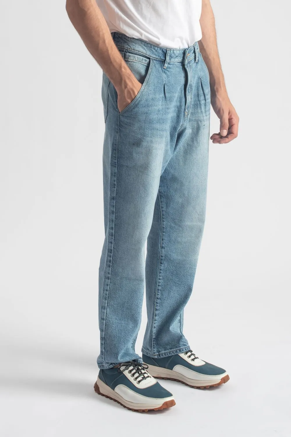 Blue Urban Pleat Relaxed Jeans