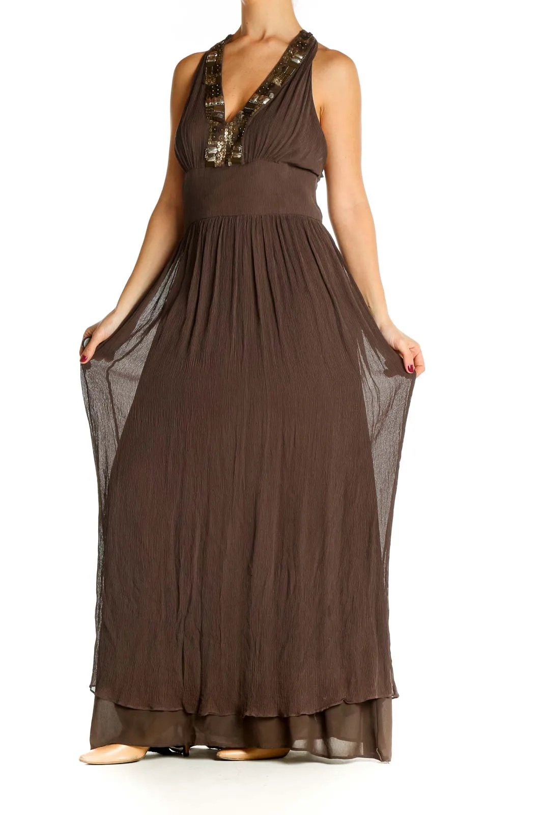 Brown Solid Holiday Fit & Flare Dress