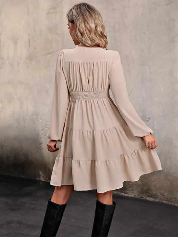 Casual Smocked Waist Tiered Button-Up Dress