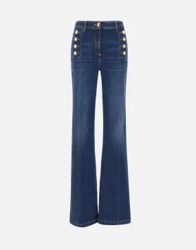 Dark Blue Flared Denim Jeans