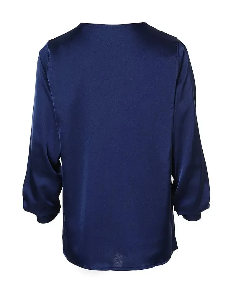 Deanwangkt - V-neck satin top with long sleeves