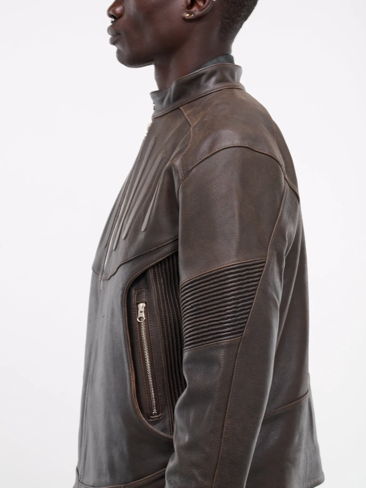 Embossed Leather Biker Jacket (J10-EMBOSSED-BROWN)