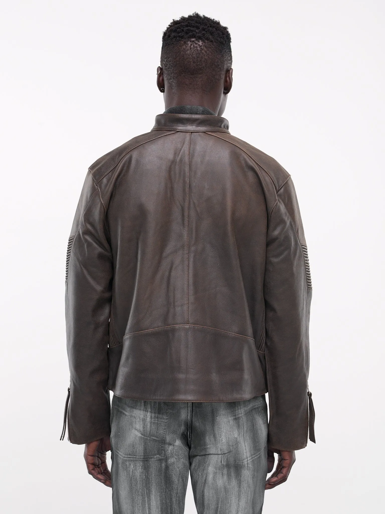 Embossed Leather Biker Jacket (J10-EMBOSSED-BROWN)