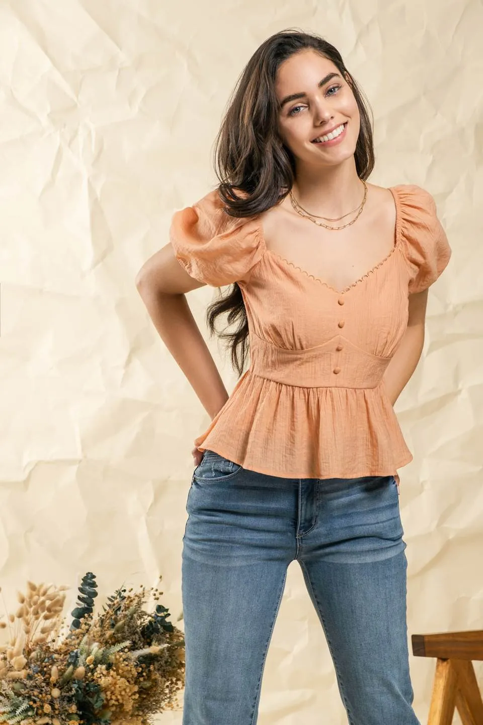 EMPIRE WAIST WOVEN TOP