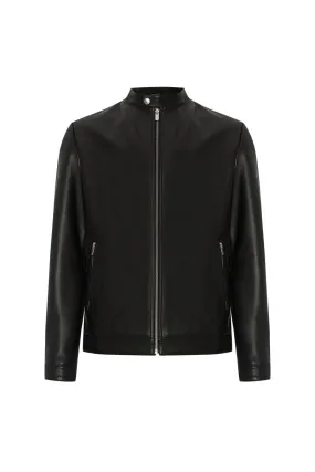 Enzo Men's Leather Racer Jacket - Black