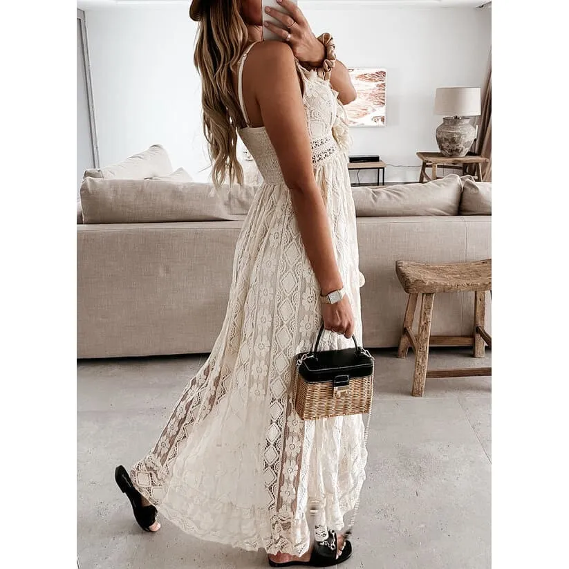 Floral Embroidery Lace Cami Maxi Dress