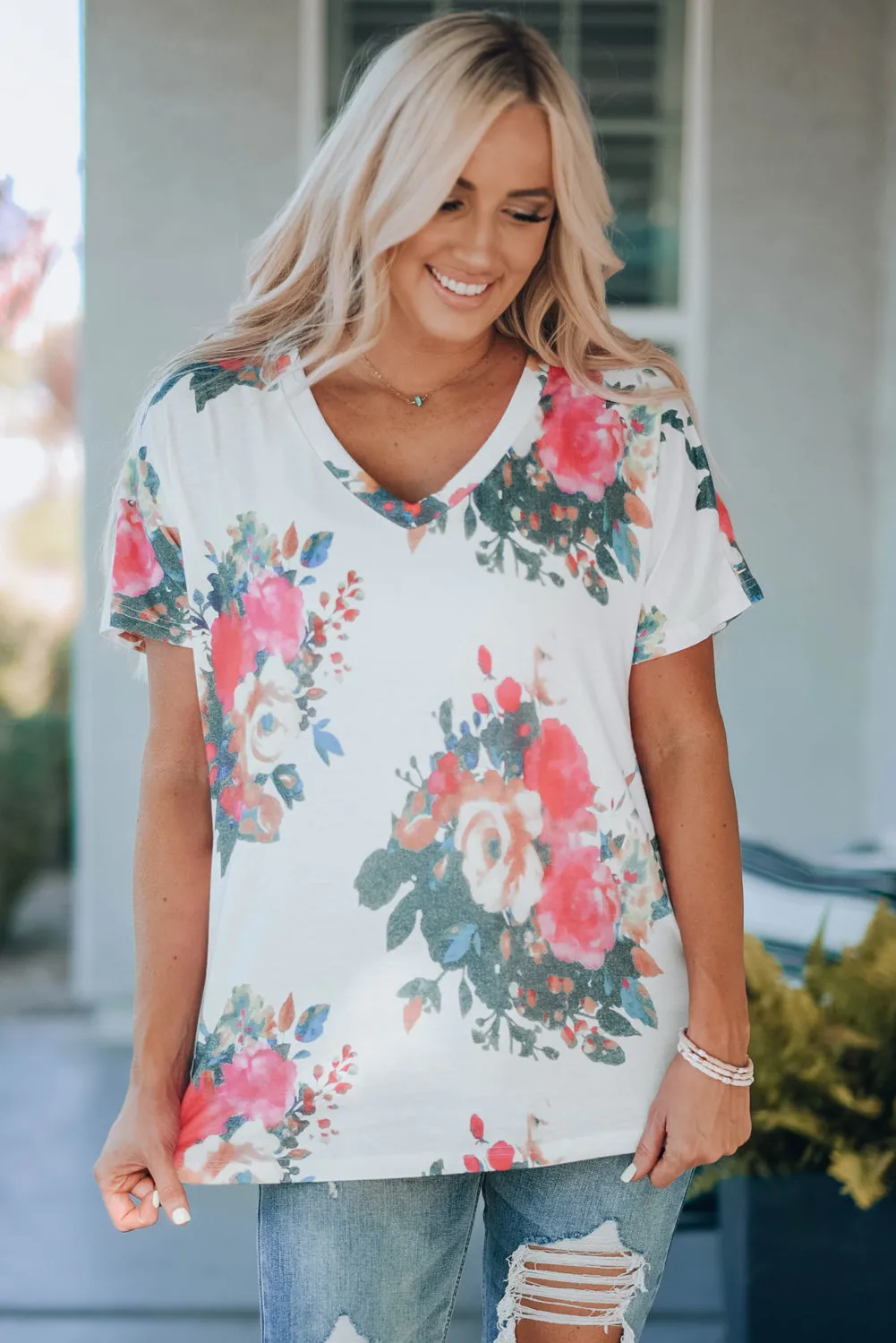 Floral V-Neck Tee Shirt