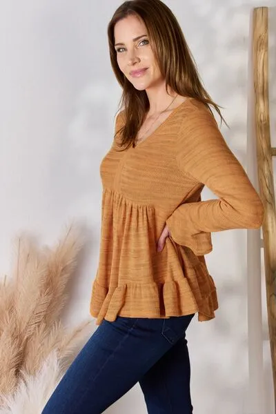 Full Size V-Neck Flounce Sleeve Blouse