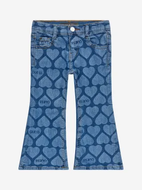 Guess Girls Heart Print Flared Jeans in Blue