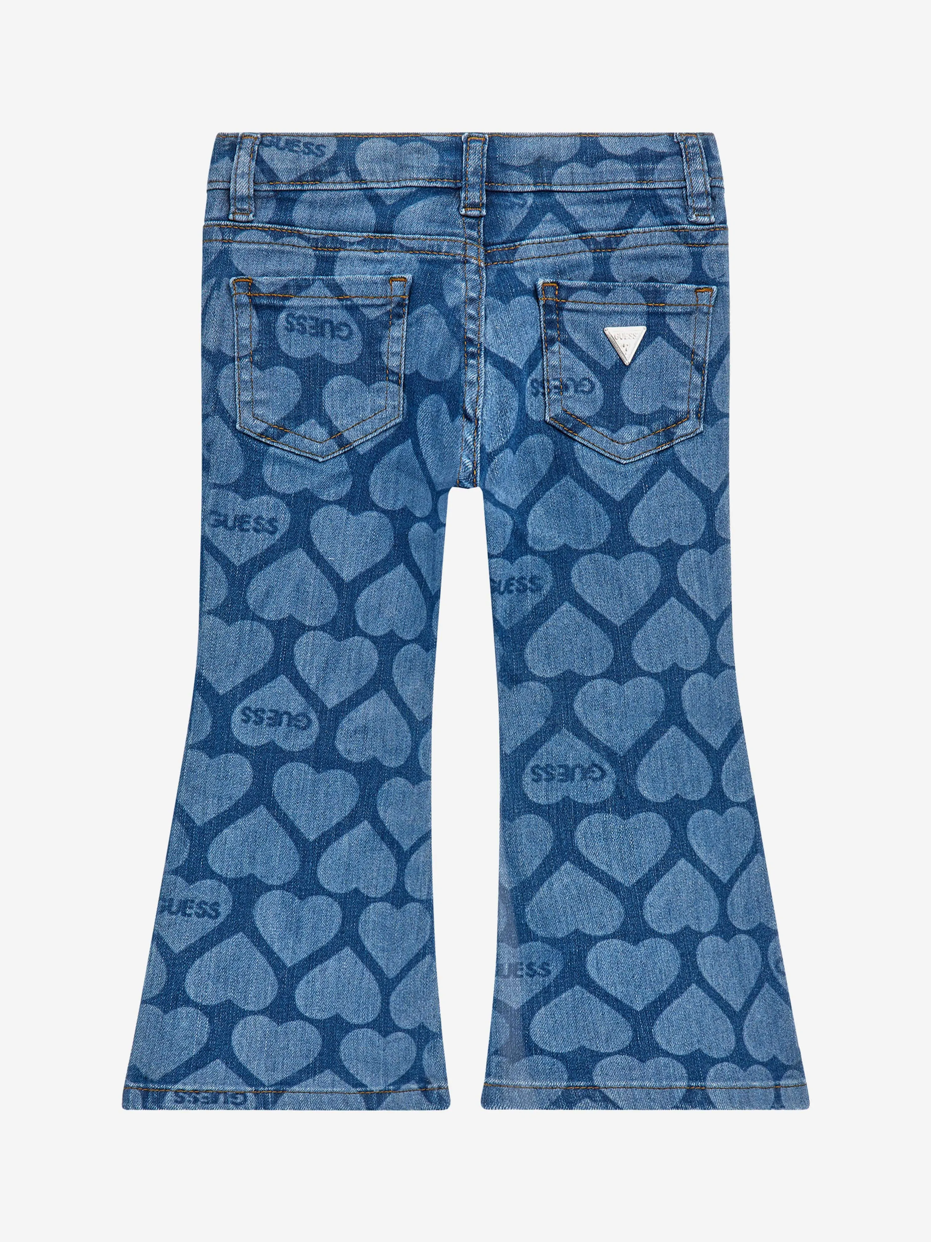 Guess Girls Heart Print Flared Jeans in Blue