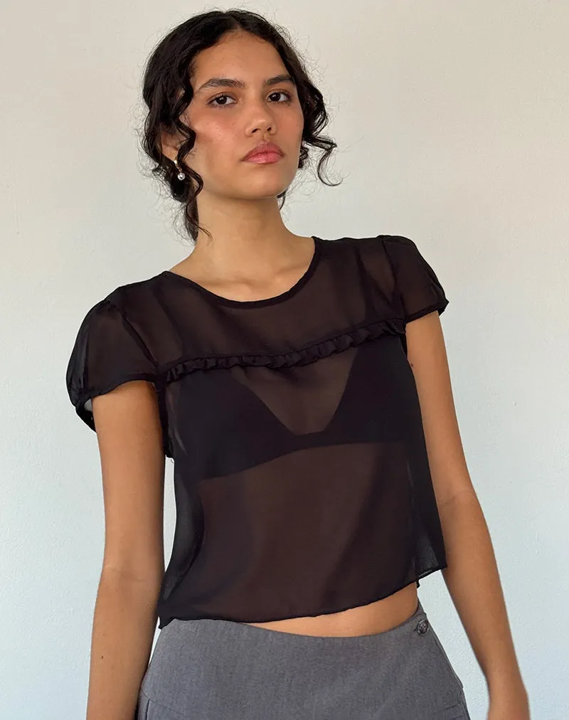 Henrietta Frill Blouse in Black Chiffon