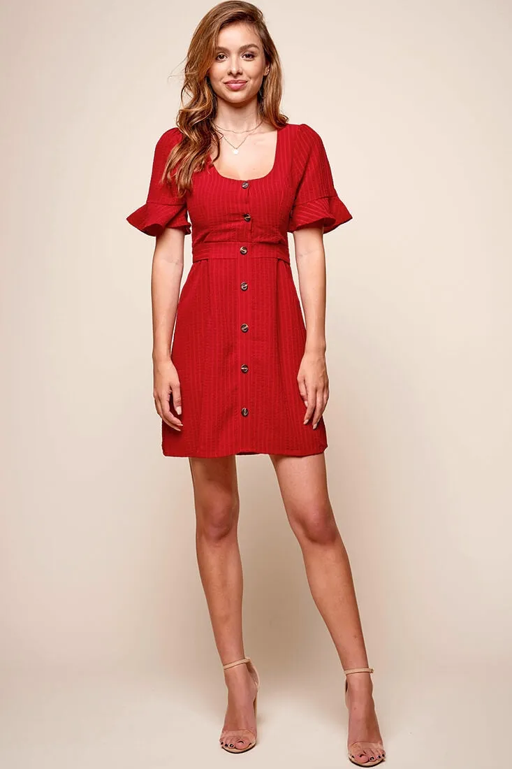 High Tea Button Up Empire Waist Dress Red