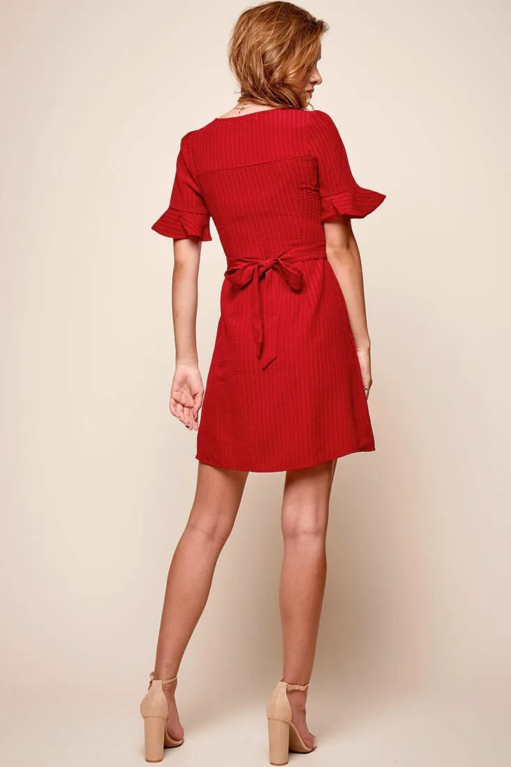 High Tea Button Up Empire Waist Dress Red