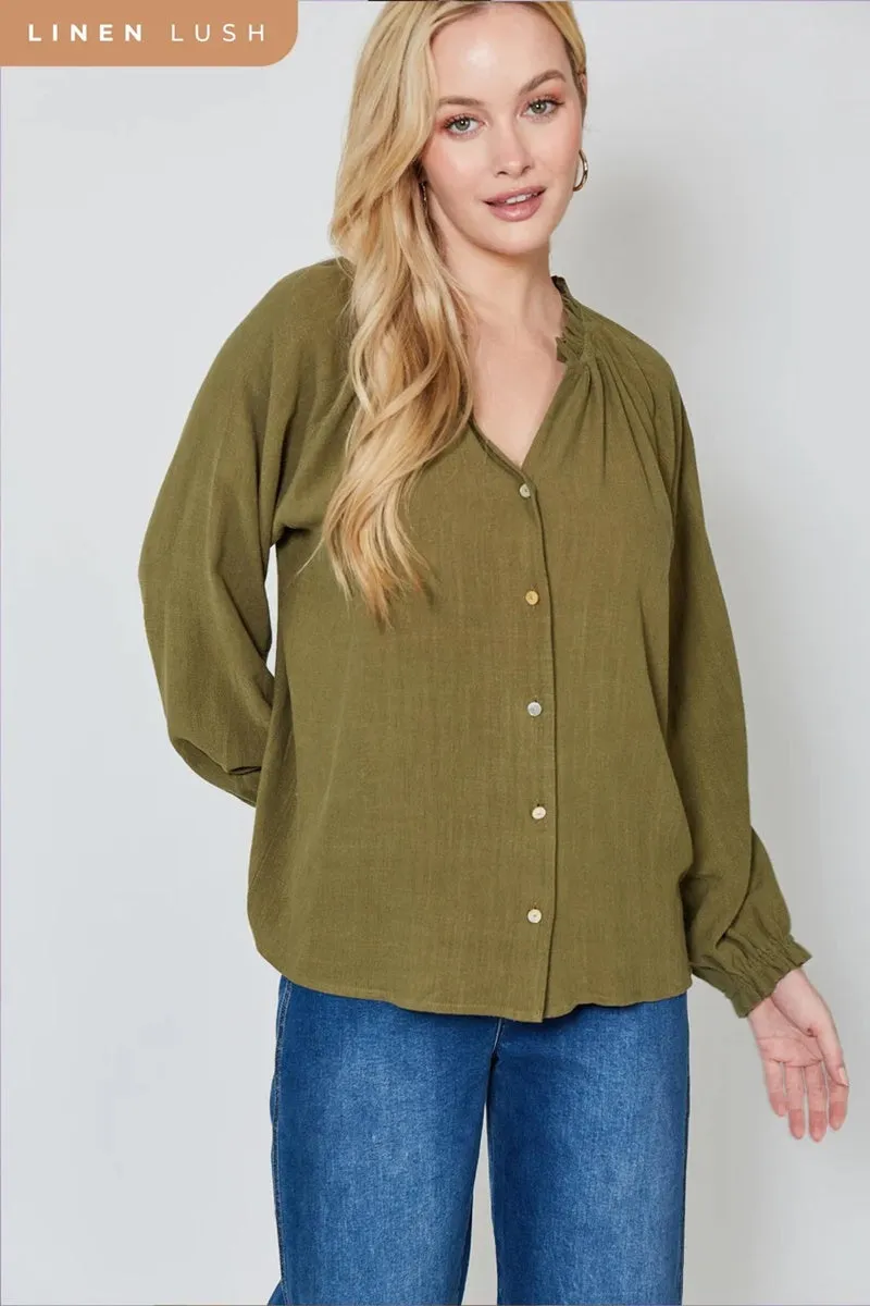 Isle Of Mine - Vera Pleat Blouse - Evergreen