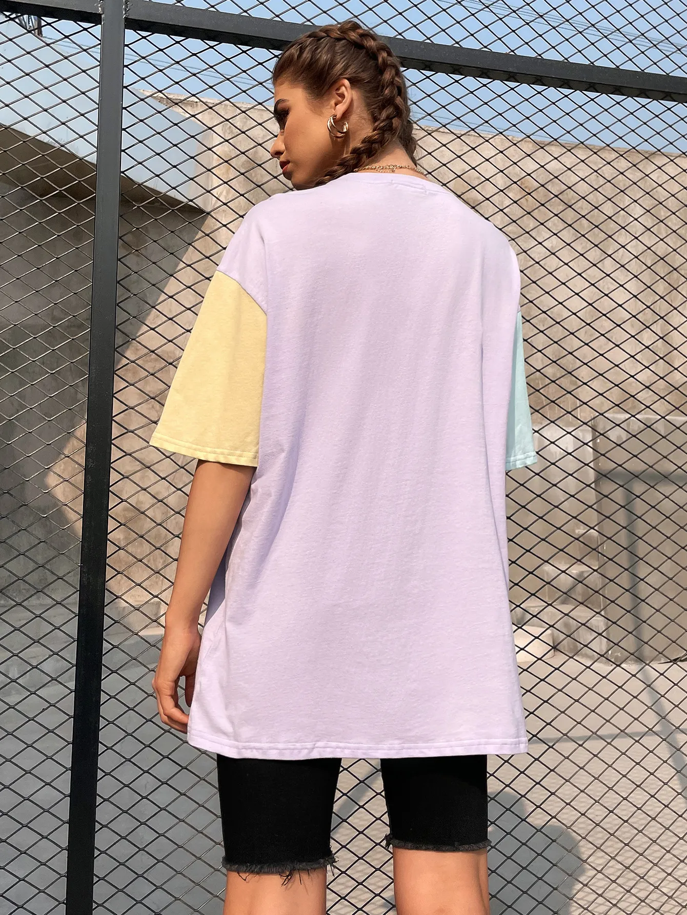 KittenAlarm - Color Block Drop Shoulder Longline Tee