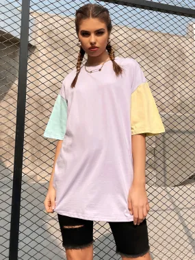 KittenAlarm - Color Block Drop Shoulder Longline Tee