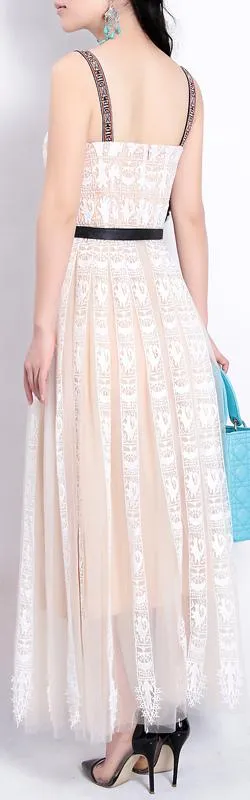 Lace & Mesh Paneled Maxi Dress