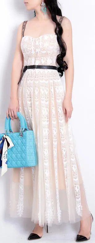 Lace & Mesh Paneled Maxi Dress