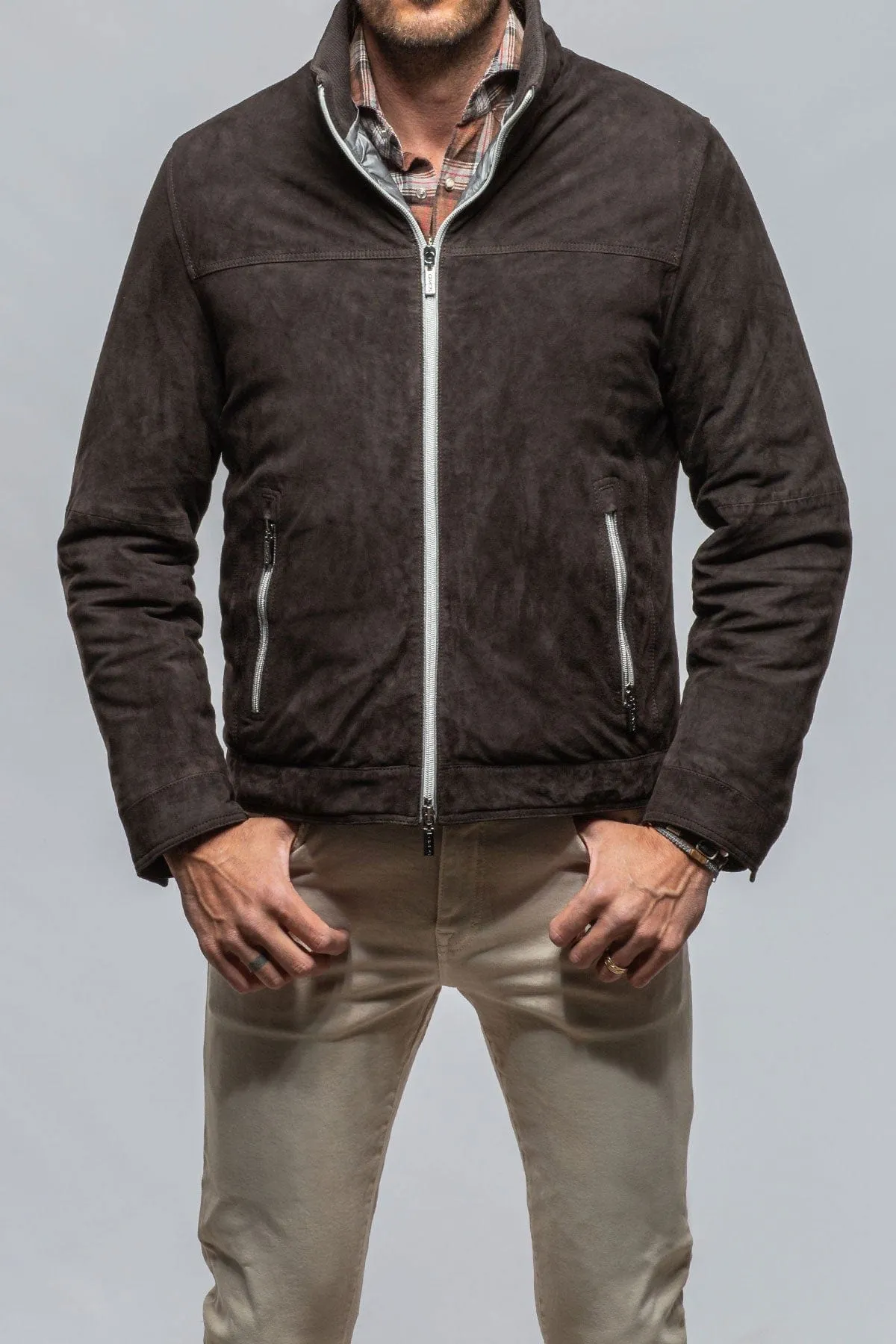 Leo Suede Insulated Jacket in Charcoal Brown