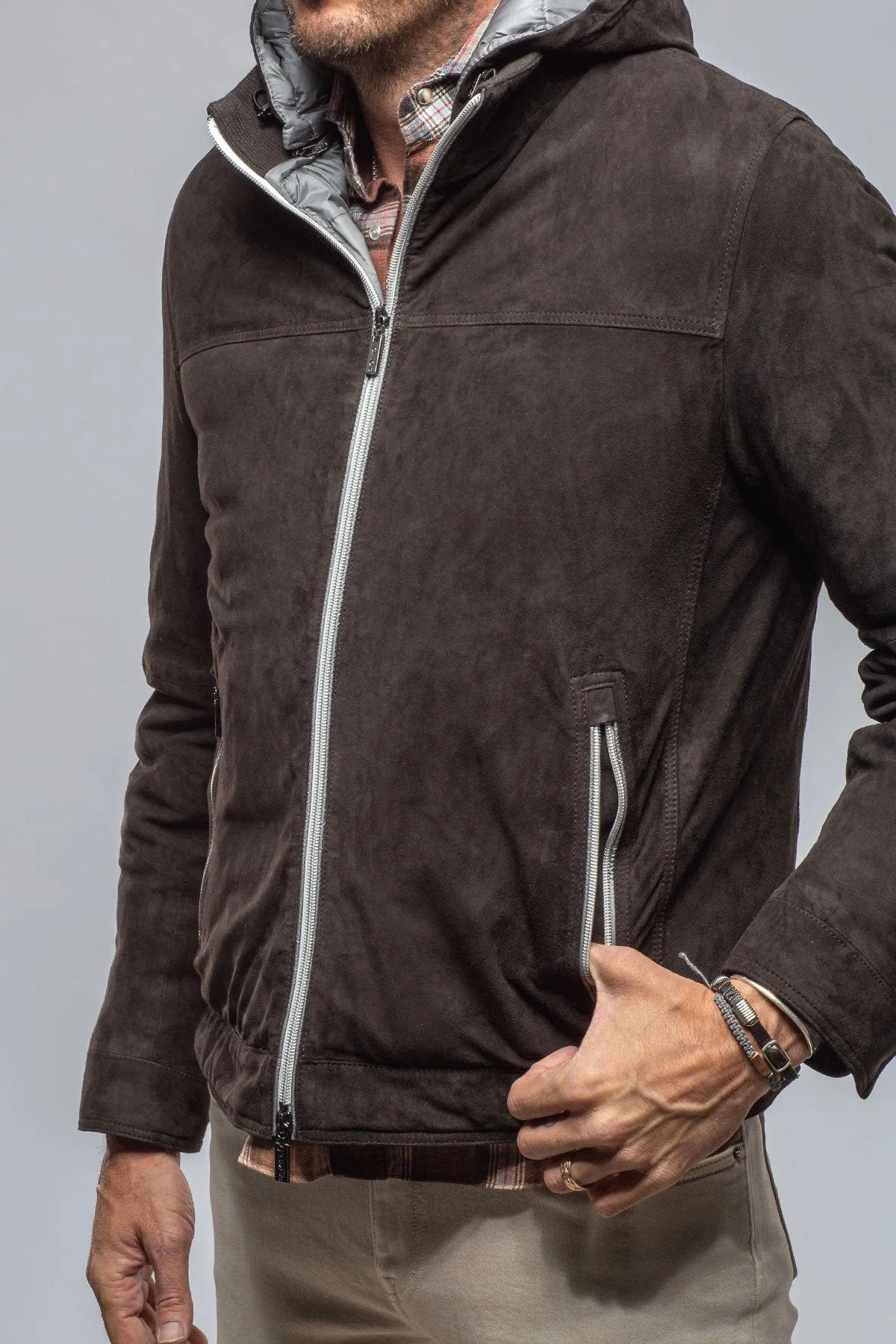 Leo Suede Insulated Jacket in Charcoal Brown