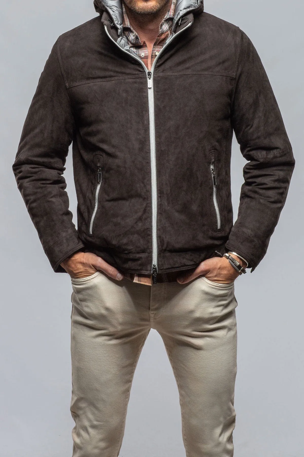 Leo Suede Insulated Jacket in Charcoal Brown