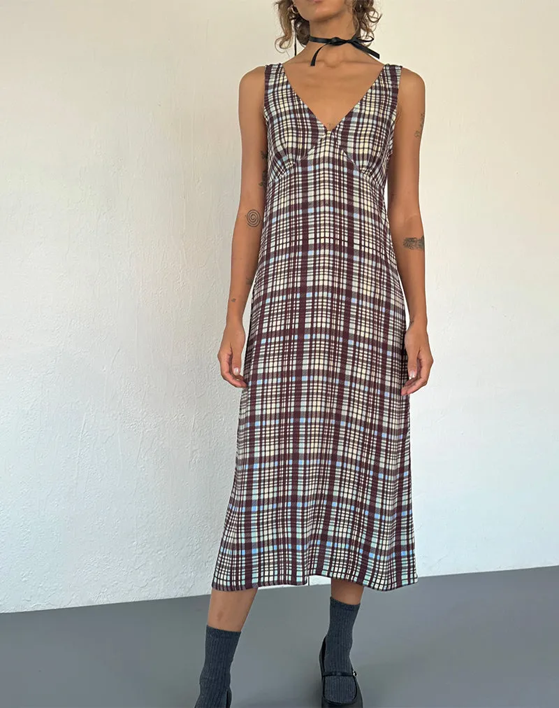 Liva Midi Dress in Multi Check Brown