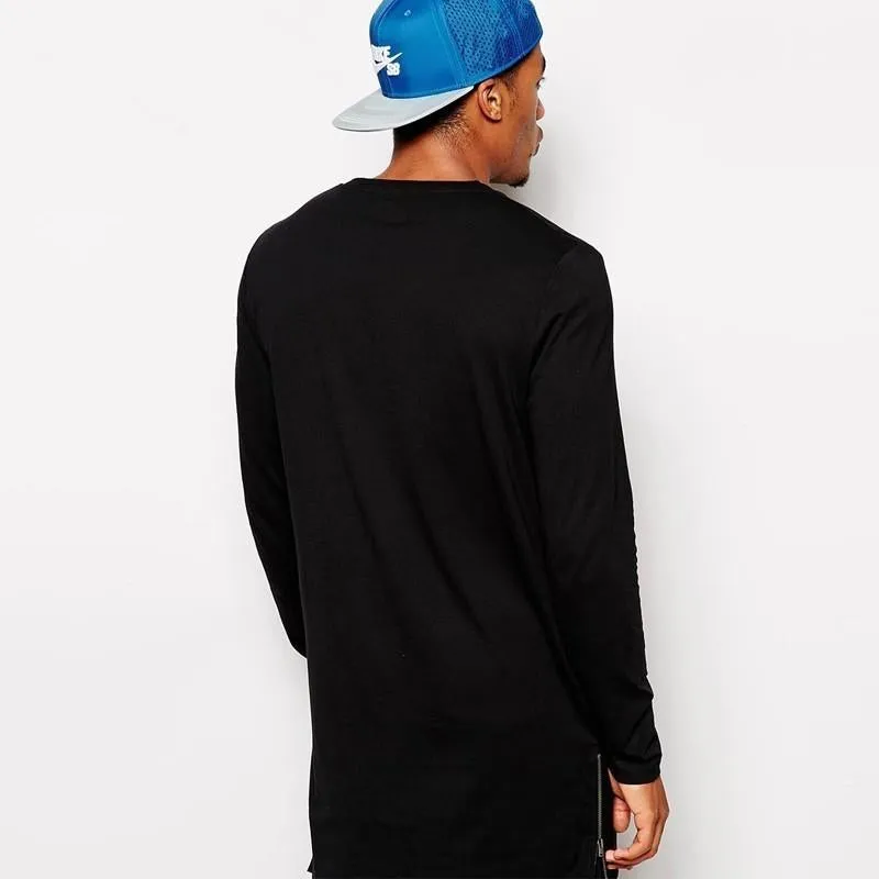 Longline Long Sleeve T-Shirt With Side Zippers - 2 Colors