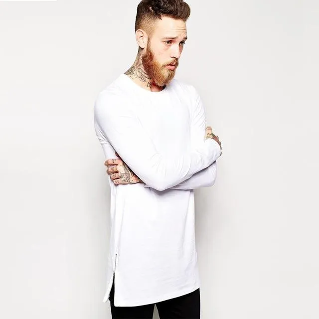 Longline Long Sleeve T-Shirt With Side Zippers - 2 Colors