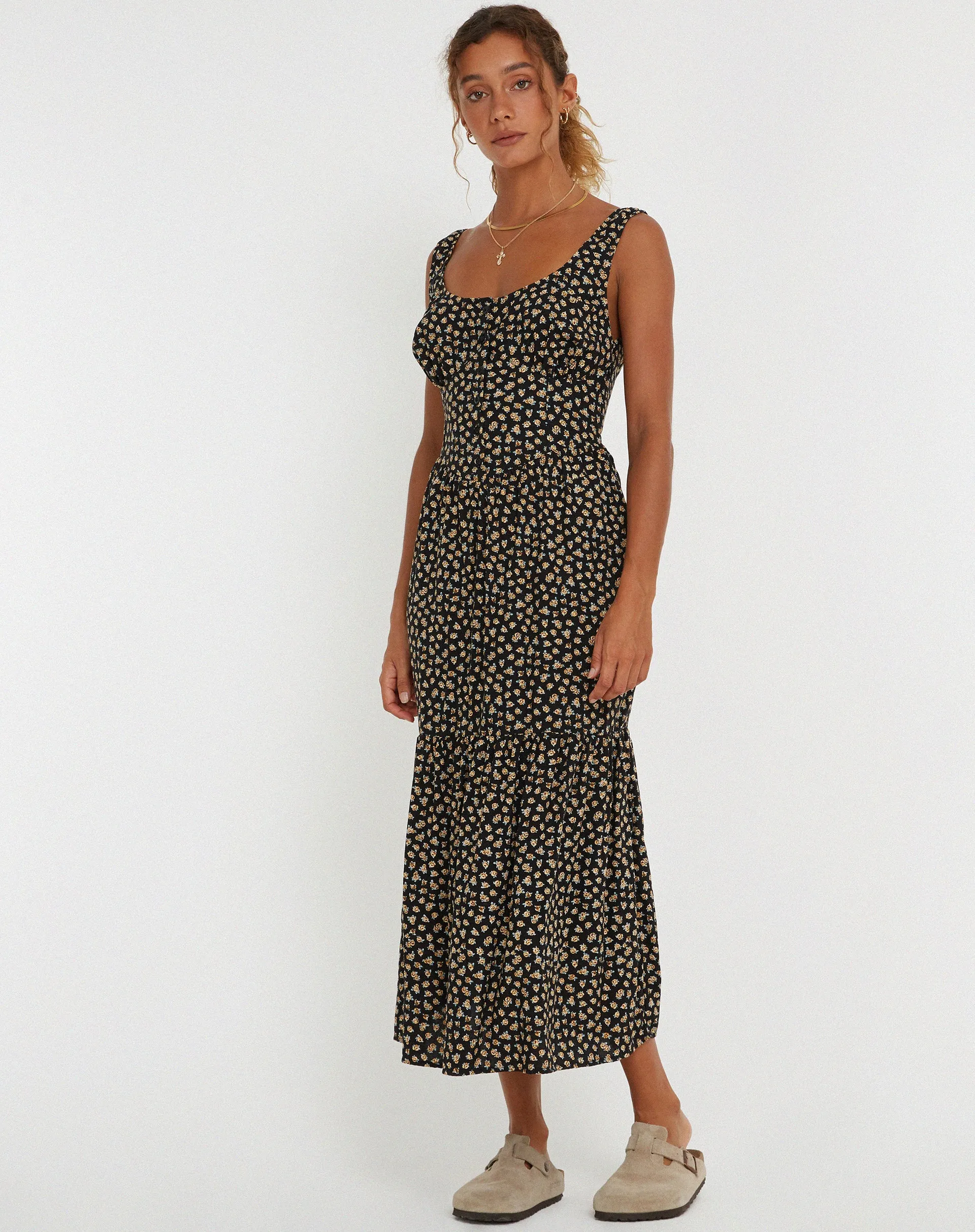 Marisol Maxi Dress in Ditsy Floral Bronze