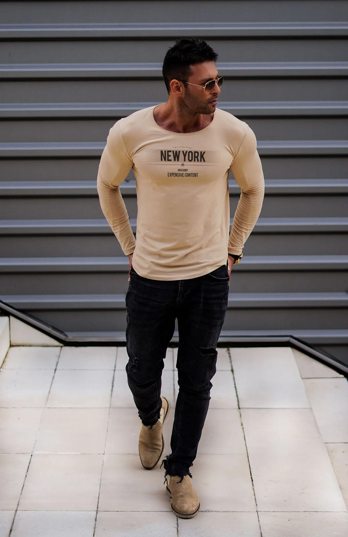 Mens Long Sleeve T-shirt "New York Advisory" MD866