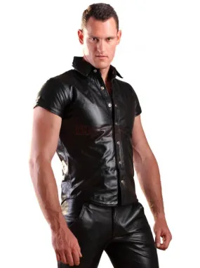 Men's Short Sleeve Leather Shirt