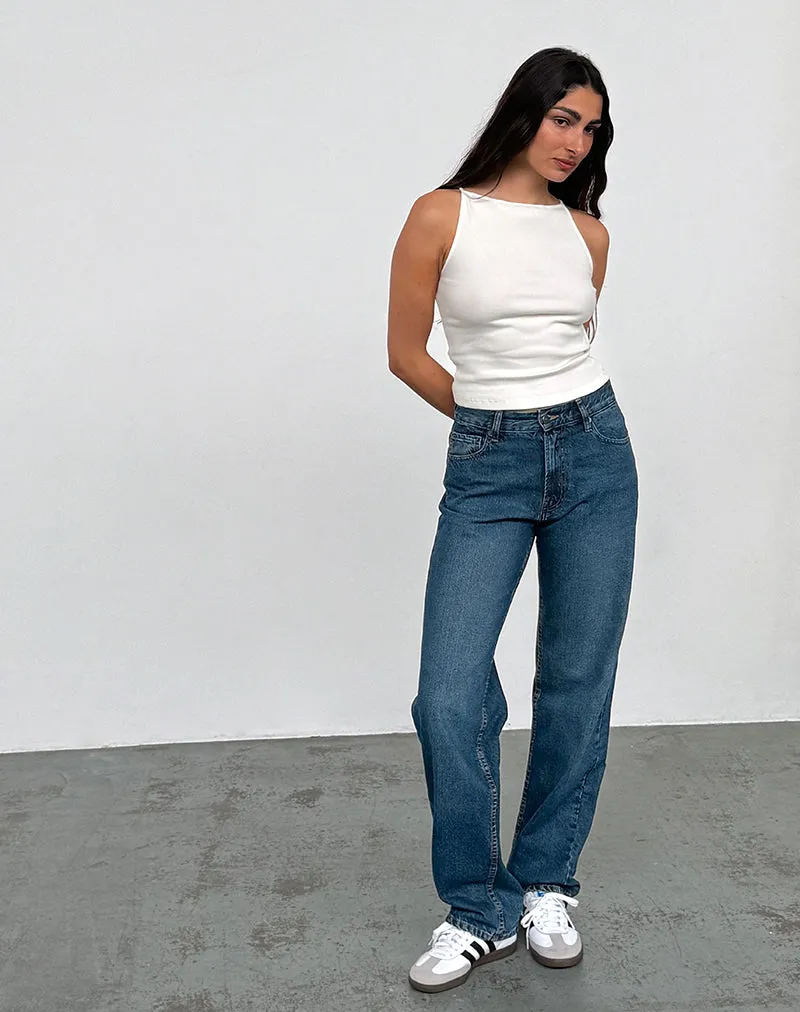 Mid Rise Slim Parallel Jeans in Mid Blue Used