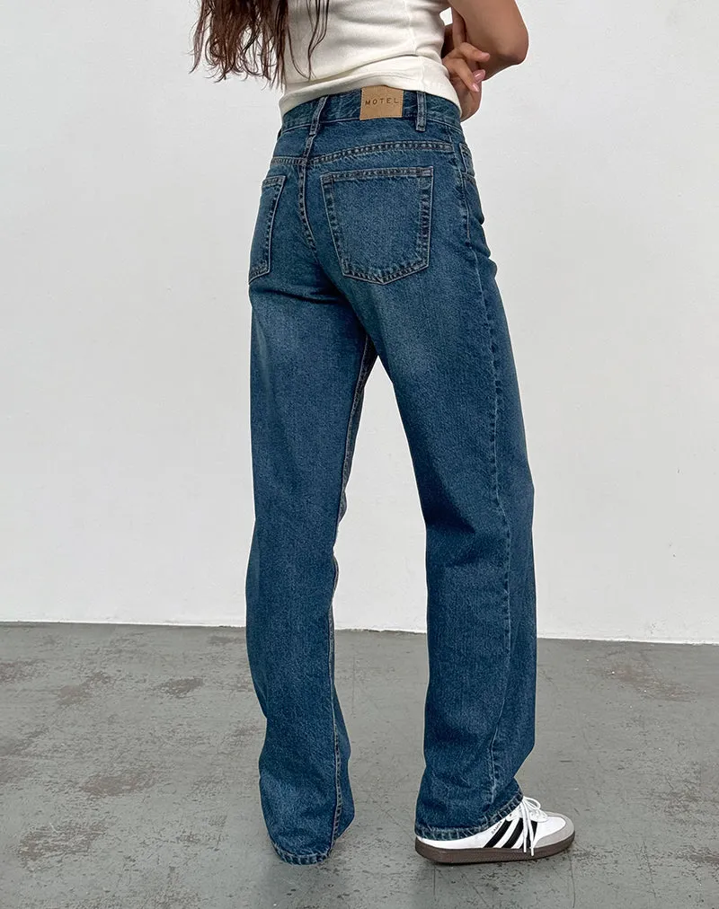 Mid Rise Slim Parallel Jeans in Mid Blue Used