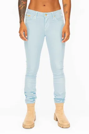 MID RISE WOMENS SKINNY JEANS IN PASTEL BLUE WASH